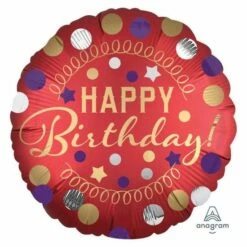 Happy Birthday Satin Party Red Standard Foil Balloon