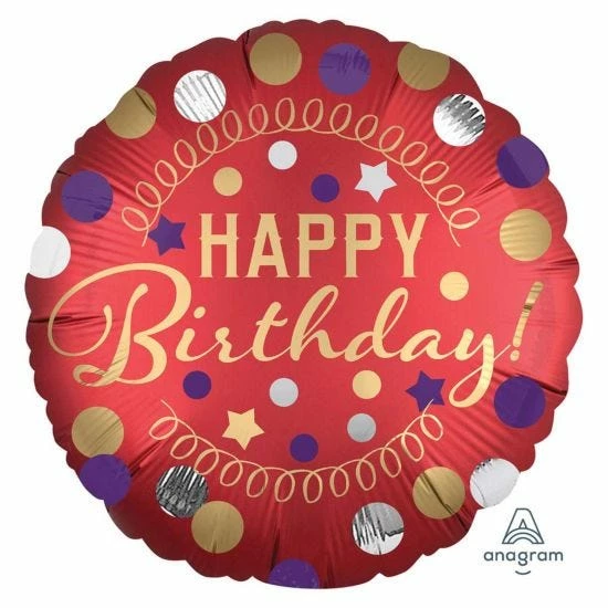 Happy Birthday Satin Party Red Standard Foil Balloon