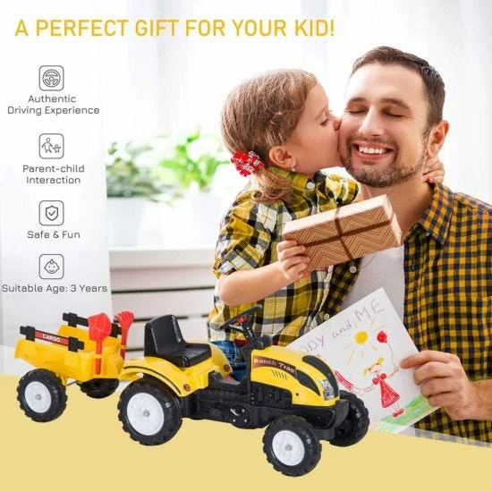 Homcom Pedal Ride On Tractor With Shovel And Rake - Image 6