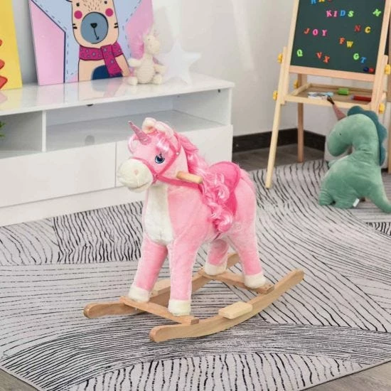 Homcom Wooden Unicorn Rocking Horse With Sounds - Image 2