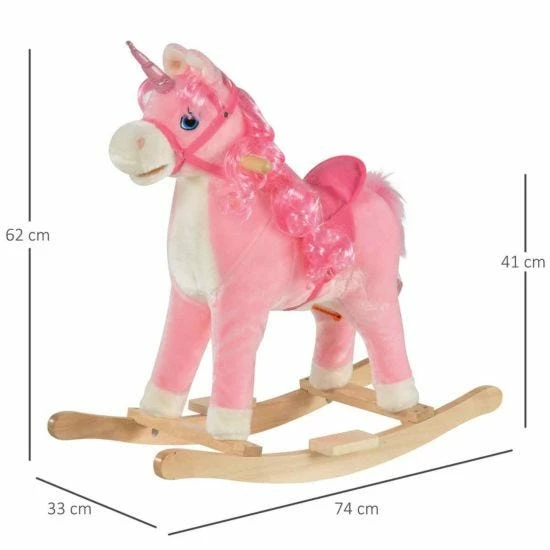 Homcom Wooden Unicorn Rocking Horse With Sounds - Image 3