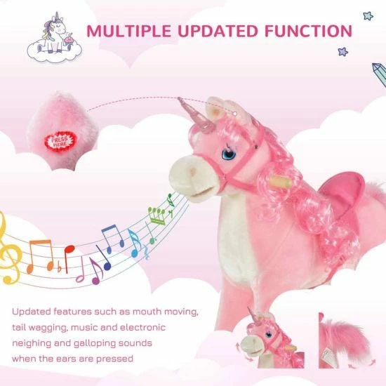 Homcom Wooden Unicorn Rocking Horse With Sounds - Image 5