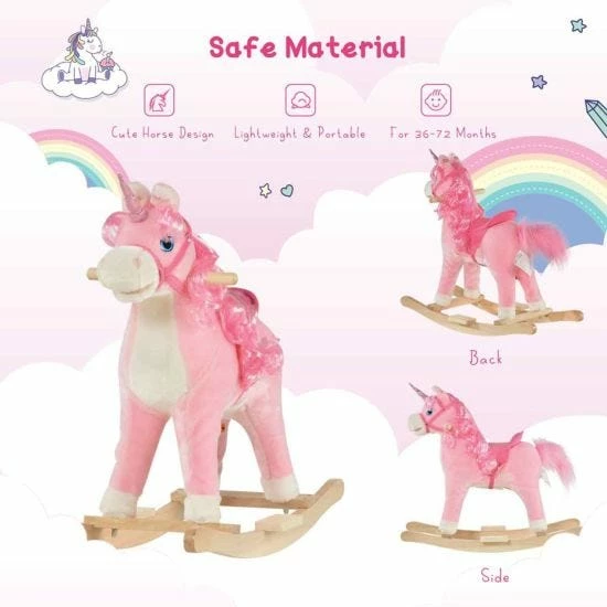 Homcom Wooden Unicorn Rocking Horse With Sounds - Image 7