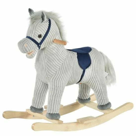 Homcom Wooden Unicorn Rocking Horse With Sounds Grey