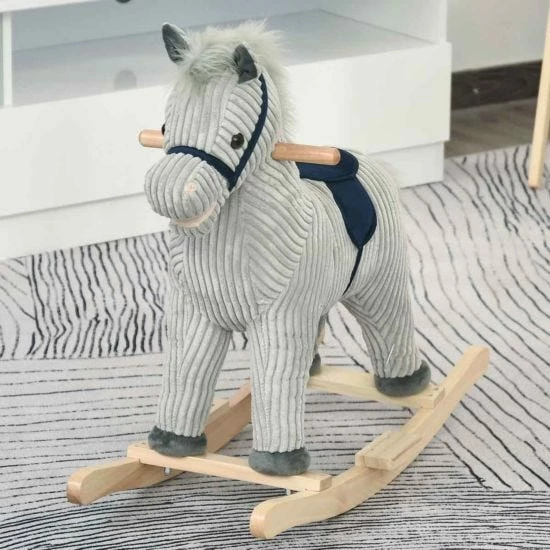 Homcom Wooden Unicorn Rocking Horse With Sounds Grey - Image 2