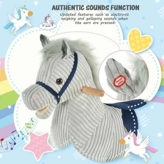 Homcom Wooden Unicorn Rocking Horse With Sounds Grey - Image 5