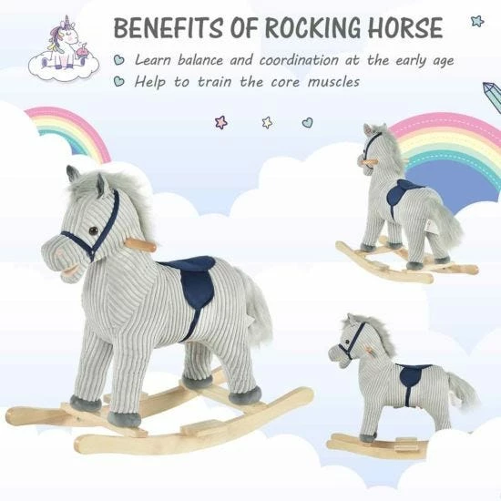 Homcom Wooden Unicorn Rocking Horse With Sounds Grey - Image 6
