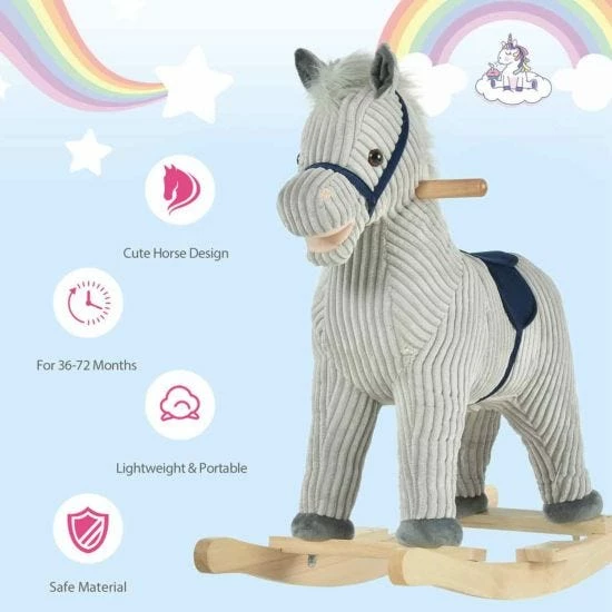 Homcom Wooden Unicorn Rocking Horse With Sounds Grey - Image 7