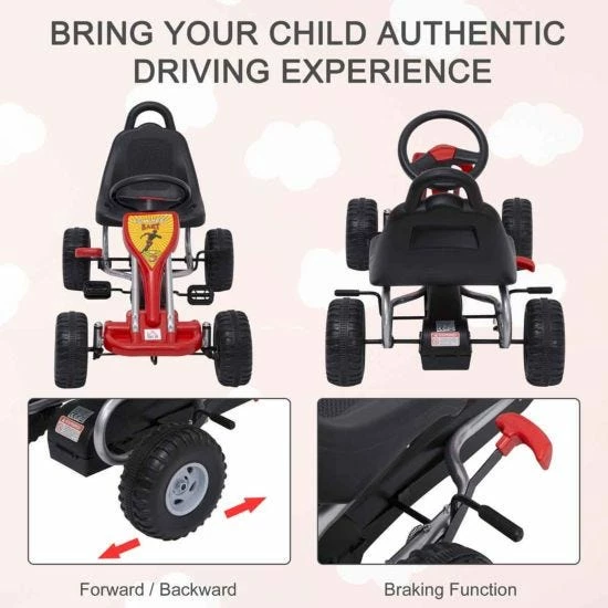 Homcom Deluxe Kids Ride On Pedal Go Kart In Red - Image 4