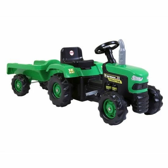 Charles Bentley Dolu Kids Ride On Green Tractor With Trailer - Image 6